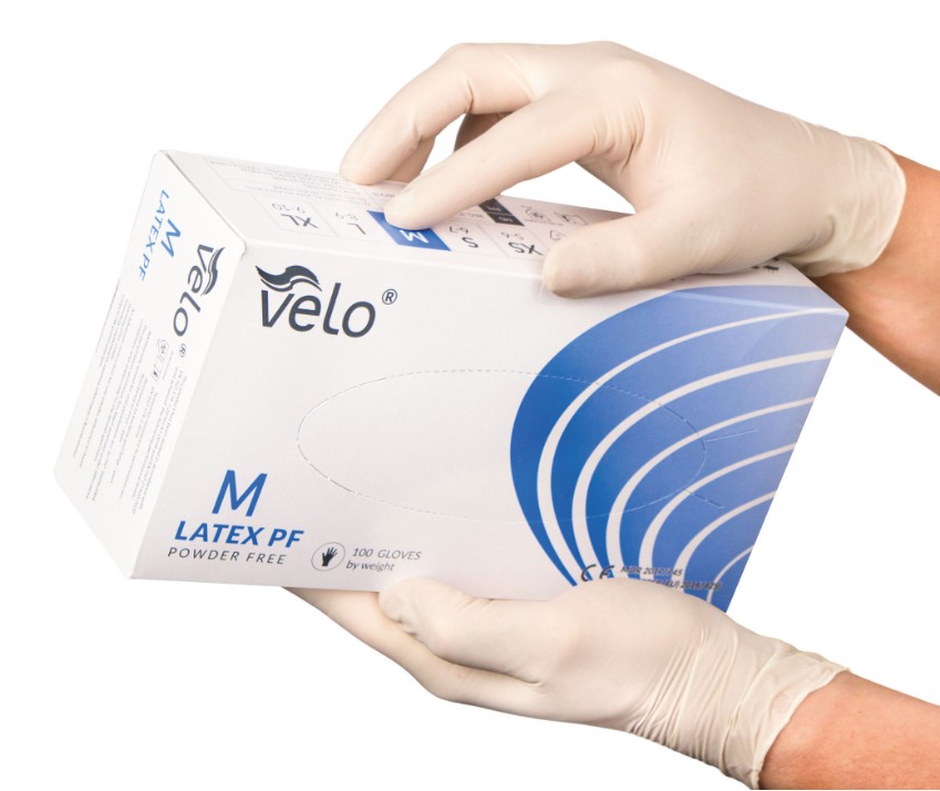 Bezpúdrové latexové rukavice VELO